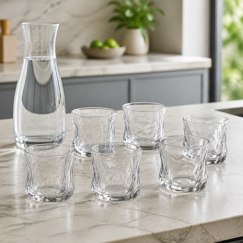 ALMINA Artic Snow Corta 6-teilig Strukturiert Wasser- & Whiskygläser-Set, 230 ml in einer modernen Küche